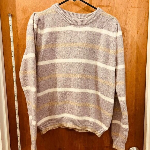🐻Size L - &Merci - Gray Striped Long Sleeve Sweater - Picture 1 of 7